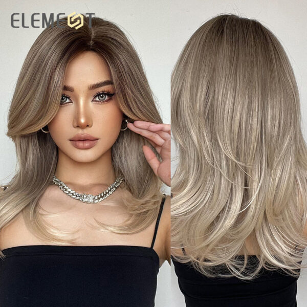 Synthetic Wigs Medium Straight Blonde Mixed Brown Bob with Bangs Wig for Women Cosplay - TRANSWEET