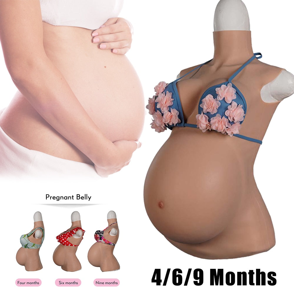 4-9 Months Realistic Silicone Fake Pregnancy Belly Artificial Belly for Cosplay - TRANSWEET