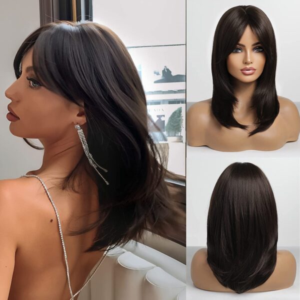 Synthetic Wigs Medium Straight Blonde Mixed Brown Bob with Bangs Wig for Women Cosplay - TRANSWEET