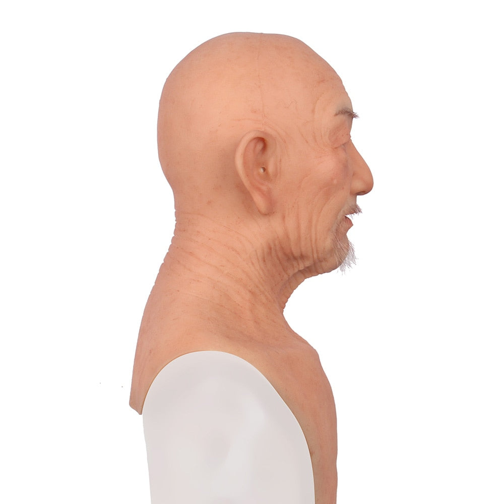 TRANSWEET Silicone Male Headgear Old William Realistic Silicone Masquerade Full Head Tricky Props - TRANSWEET